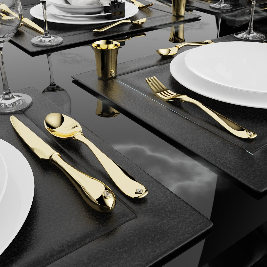 18ct Yellow Gold Cutlery Set - With 0.50ct GIA Certified Diamonds