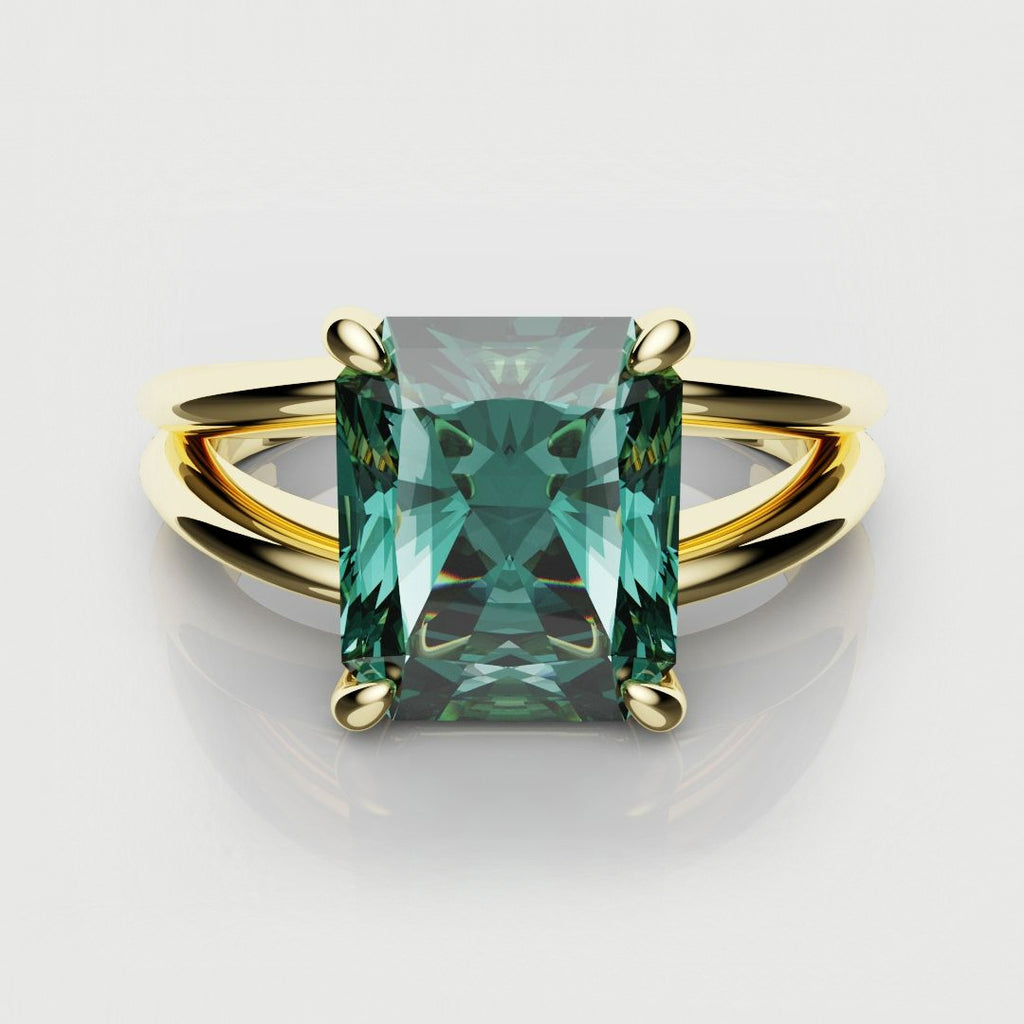 solitare radiant cut teal sapphire engagement ring 