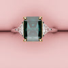 teal sapphire and trilliant diamond three stone engagement ring