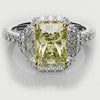 Radiant Cut Fancy Yellow Engagement Ring With Half Moon Shoulder Diamonds