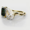 Green Emerald and Pear Diamond Toi Et Moi Engagement Ring