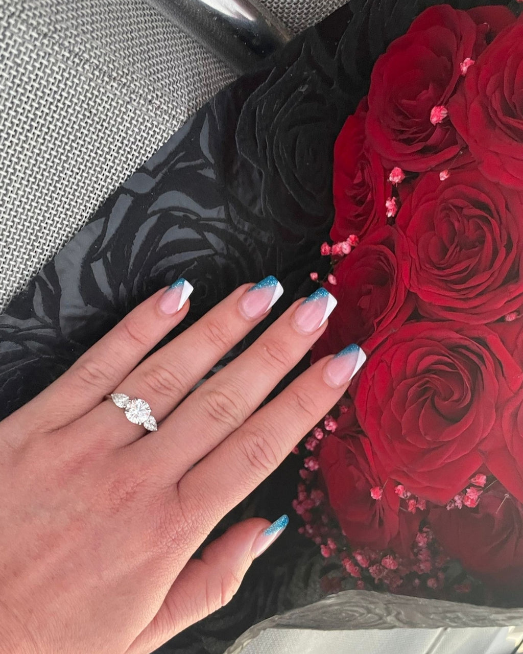 Round and Pear Trilogy Engagement Ring with Diamond Set Cathedral