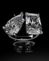 pear and radiant cut toi et moi engagement ring