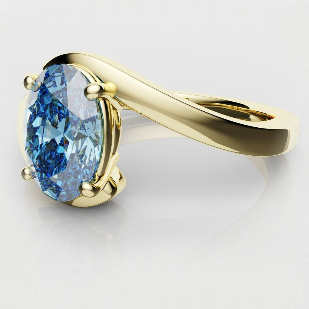 Oval Blue Diamond Wrap Around Ring - Yellow Gold