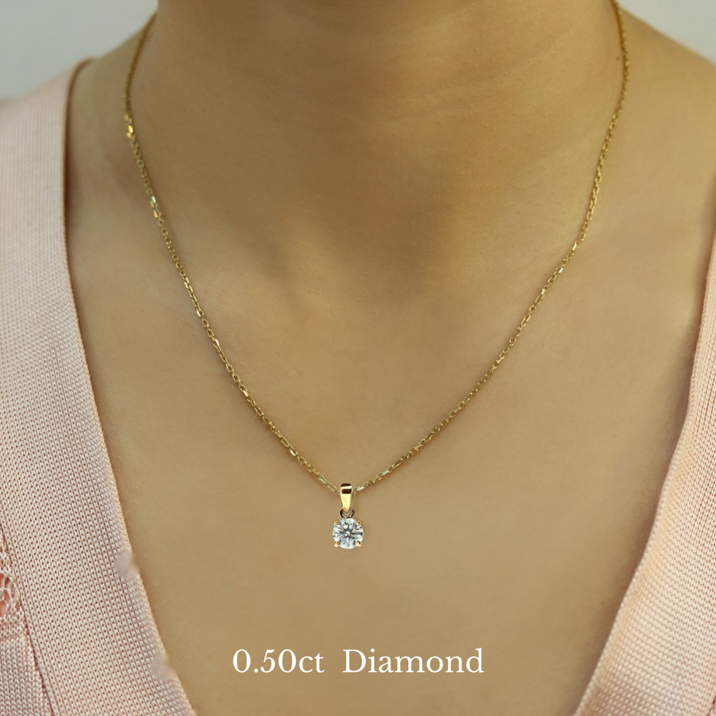 Four Claw Diamond Pendant (Lab Grown Diamond) - Yellow Gold