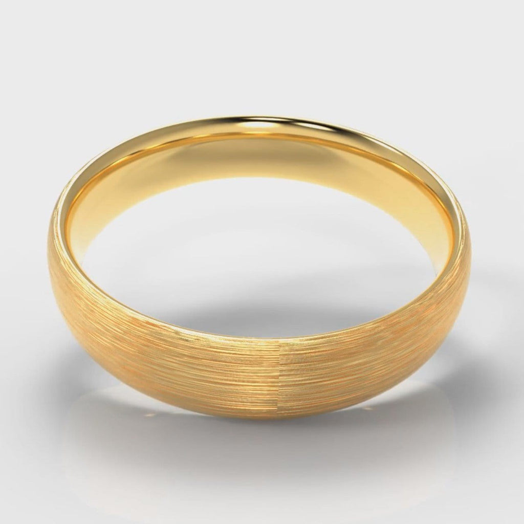 5mm Court Shaped Comfort Fit Brushed Wedding Ring - Yellow Gold