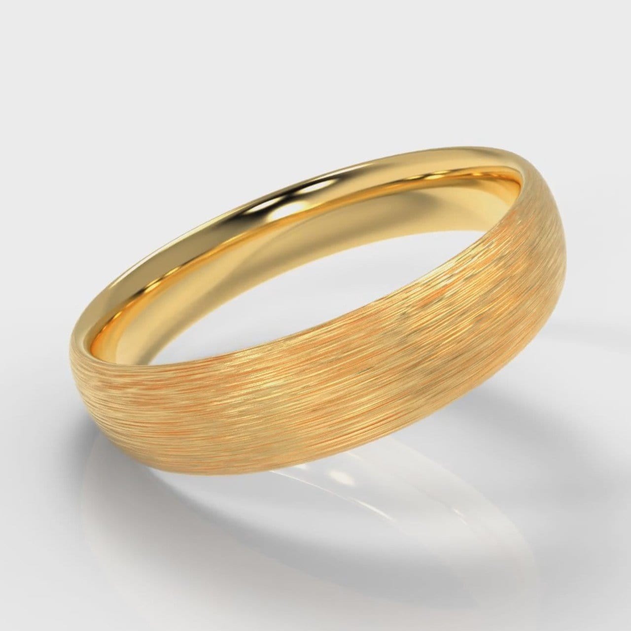 5mm Court Shaped Comfort Fit Brushed Wedding Ring - Yellow Gold
