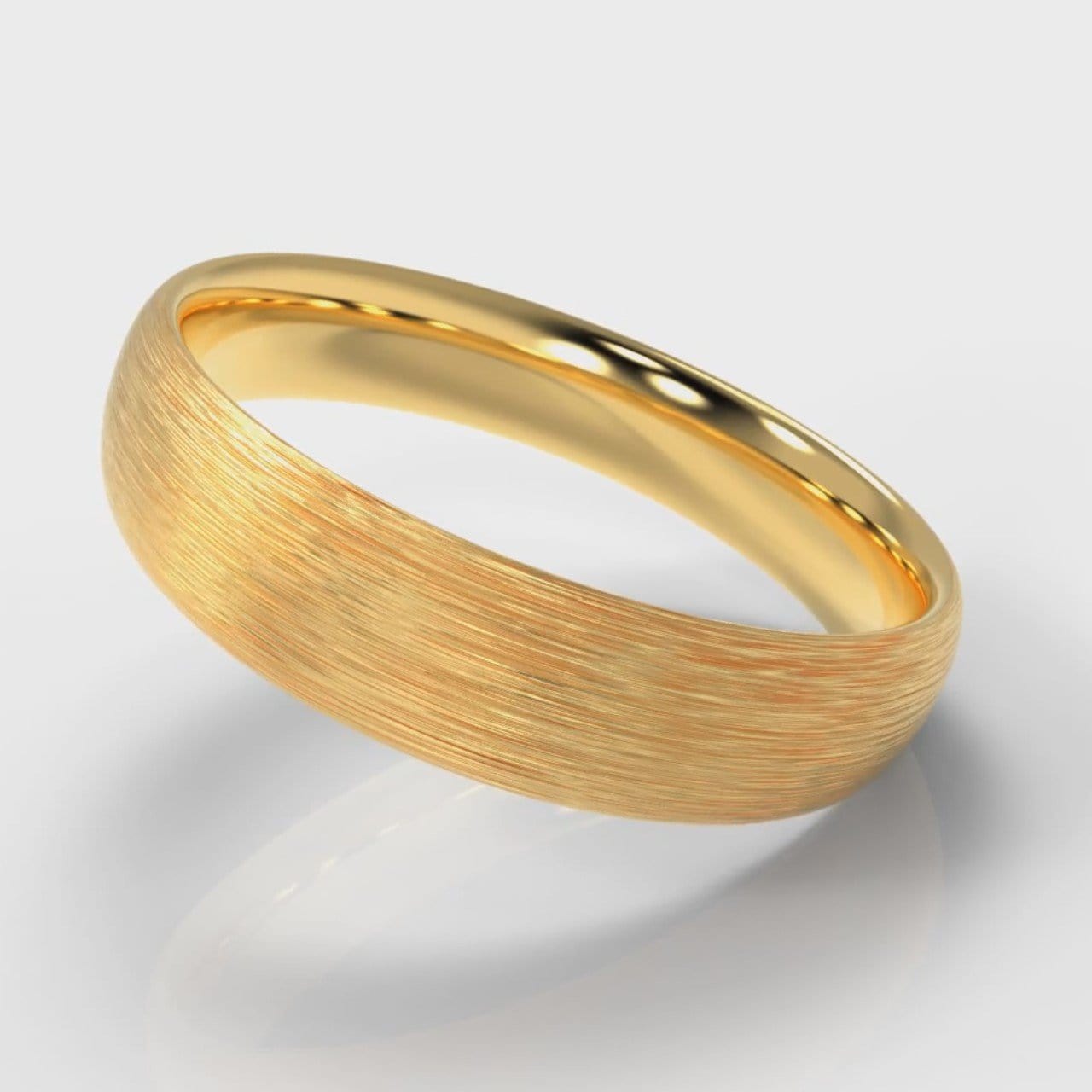 5mm Court Shaped Comfort Fit Brushed Wedding Ring - Yellow Gold