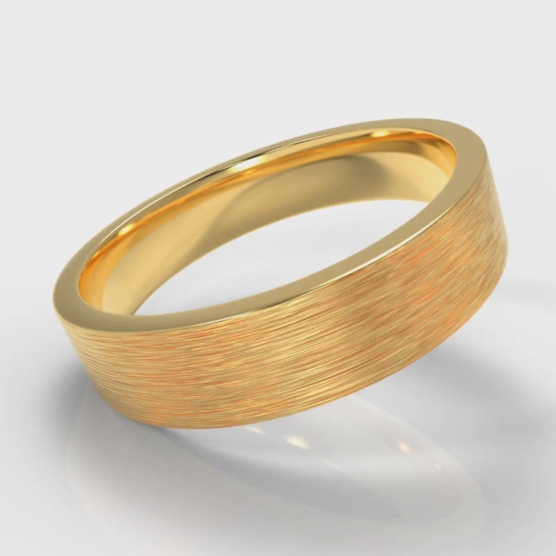 5mm Flat Top Comfort Fit Brushed Wedding Ring - Yellow Gold