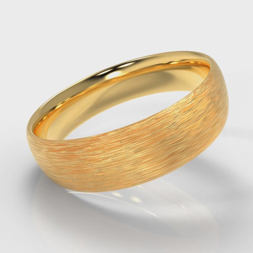 6mm Court Shaped Comfort Fit Brushed Wedding Ring - Yellow Gold