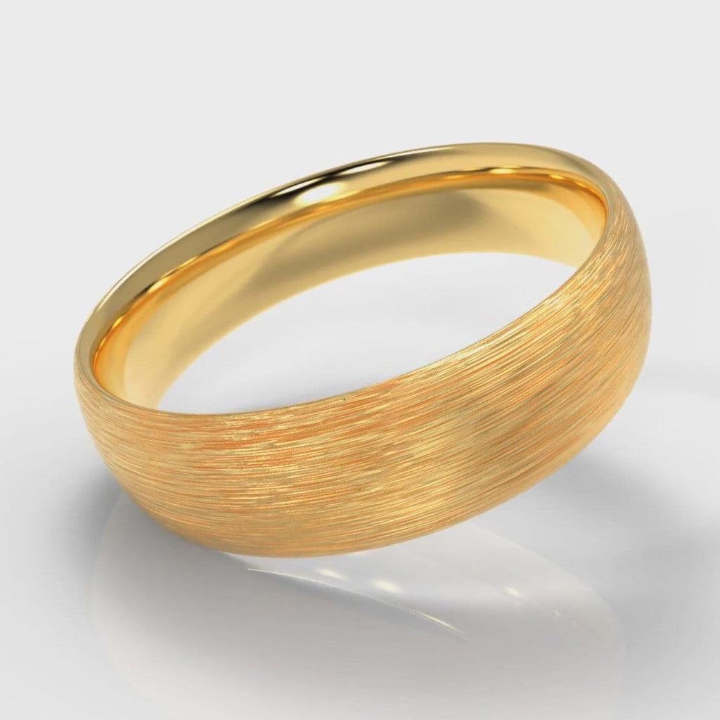 6mm Court Shaped Comfort Fit Brushed Wedding Ring - Yellow Gold