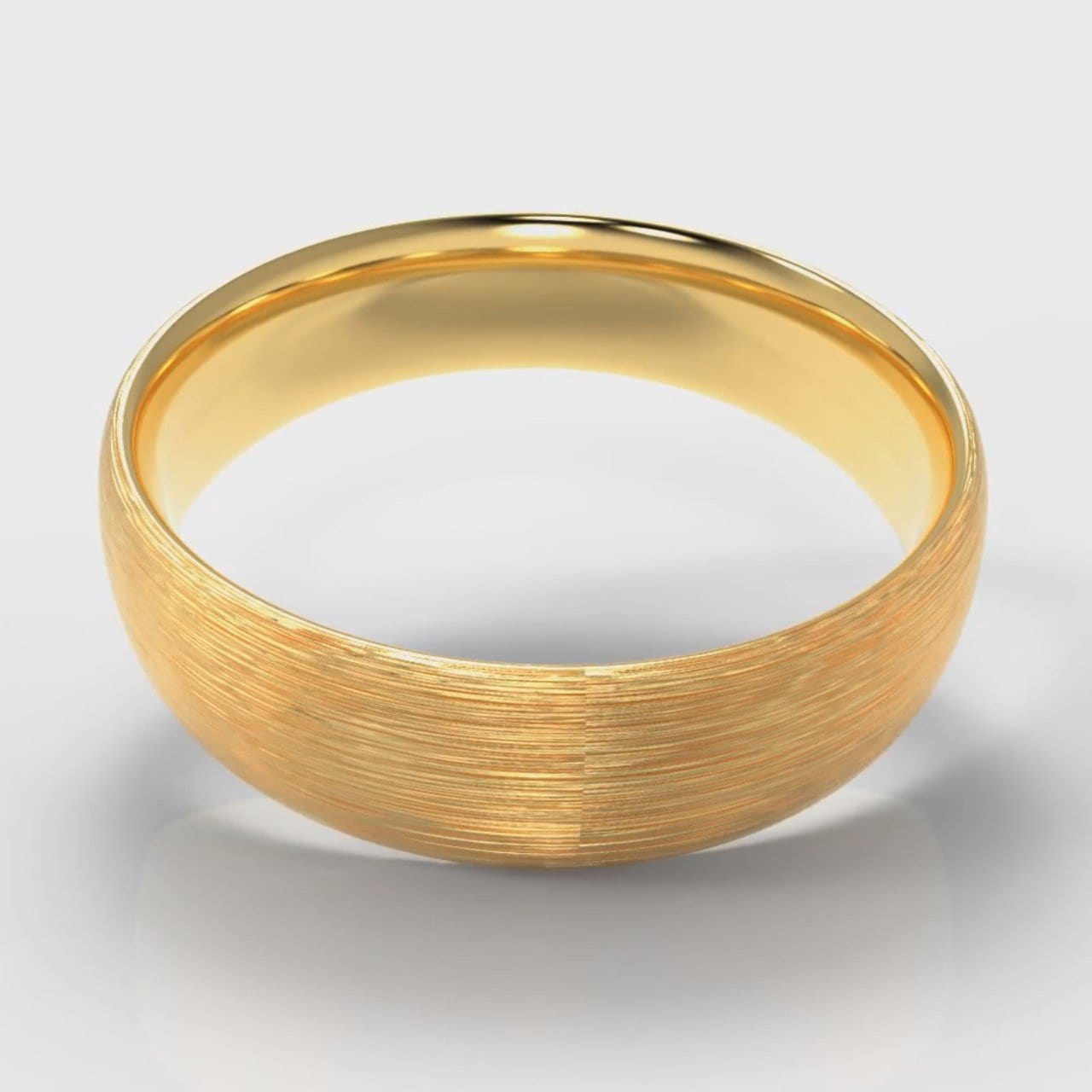6mm Court Shaped Comfort Fit Brushed Wedding Ring - Yellow Gold