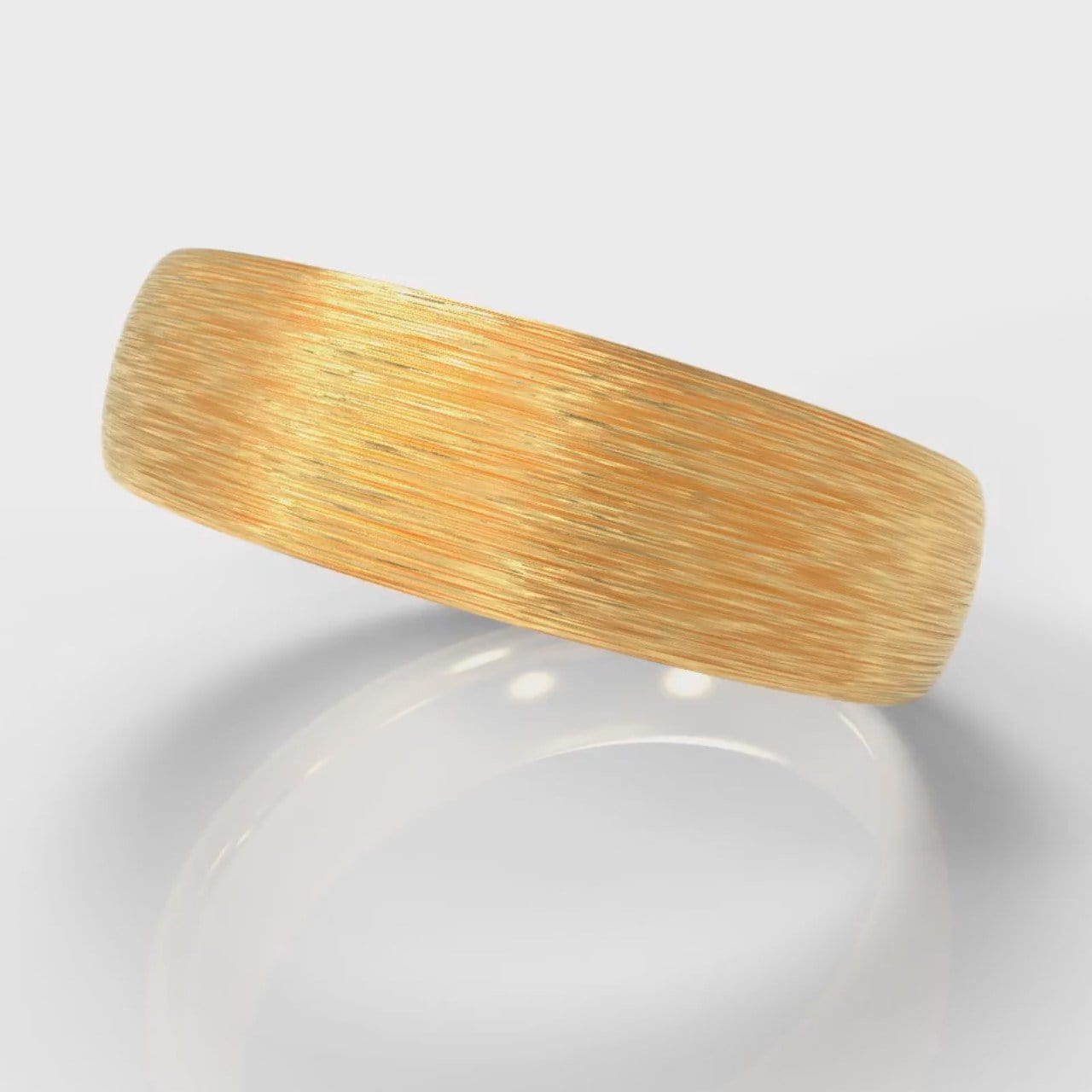 6mm Court Shaped Comfort Fit Brushed Wedding Ring - Yellow Gold