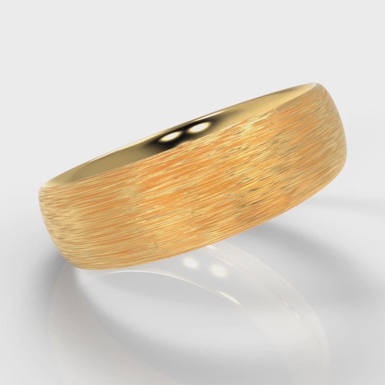 6mm Court Shaped Comfort Fit Brushed Wedding Ring - Yellow Gold