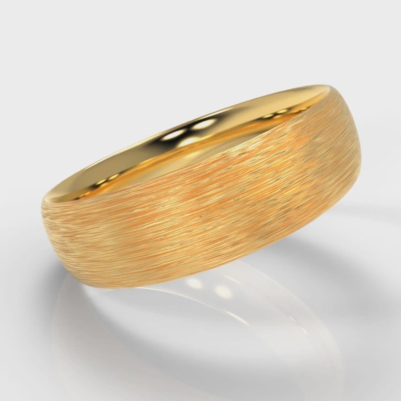 6mm Court Shaped Comfort Fit Brushed Wedding Ring - Yellow Gold