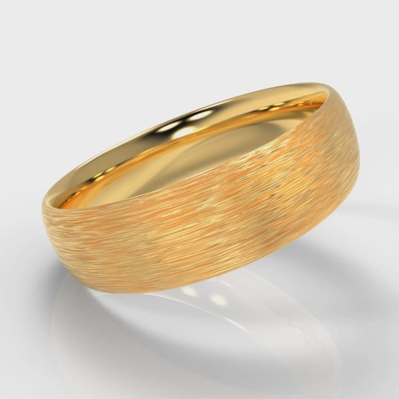6mm Court Shaped Comfort Fit Brushed Wedding Ring - Yellow Gold