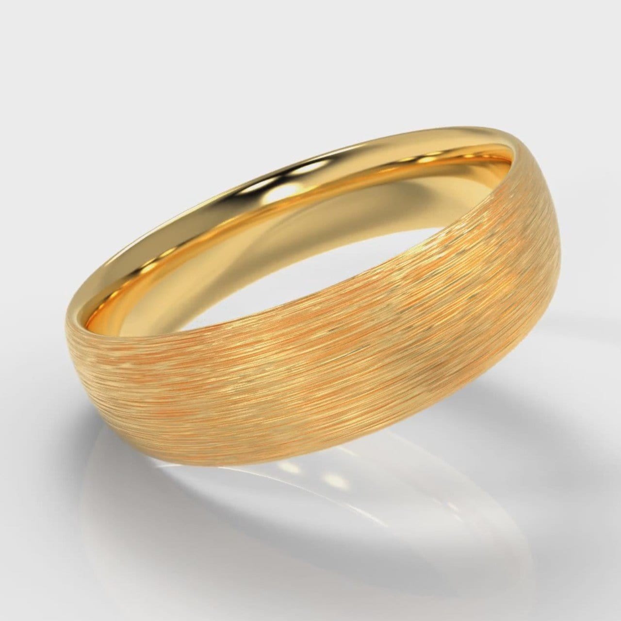 6mm Court Shaped Comfort Fit Brushed Wedding Ring - Yellow Gold