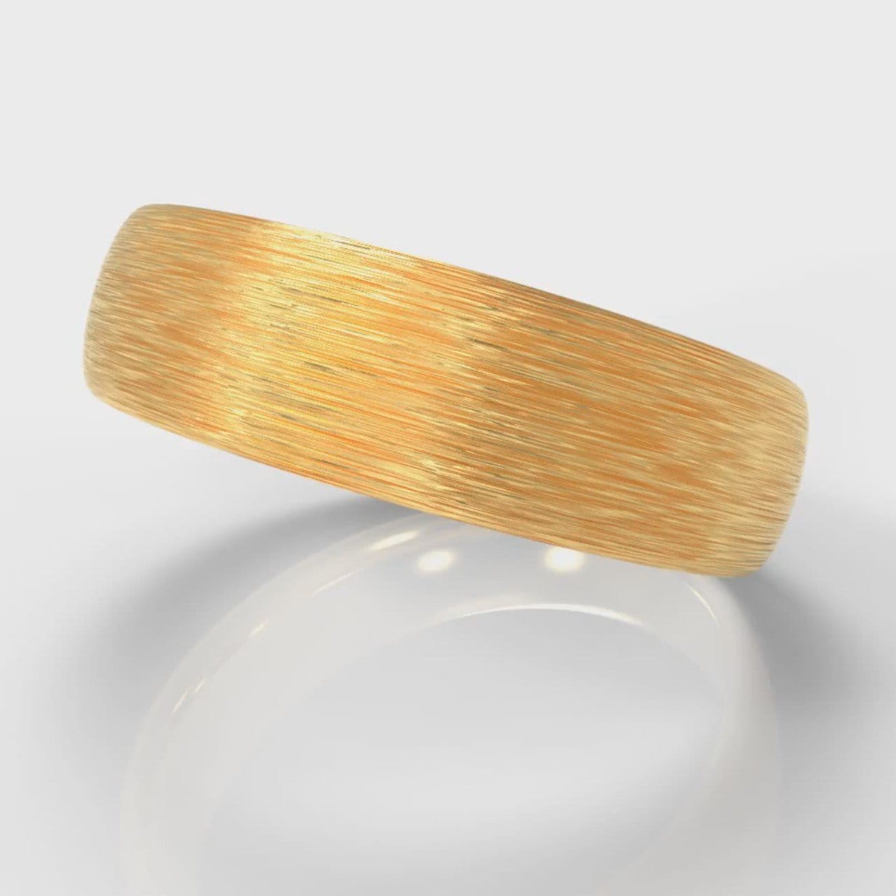 6mm Court Shaped Comfort Fit Brushed Wedding Ring - Yellow Gold
