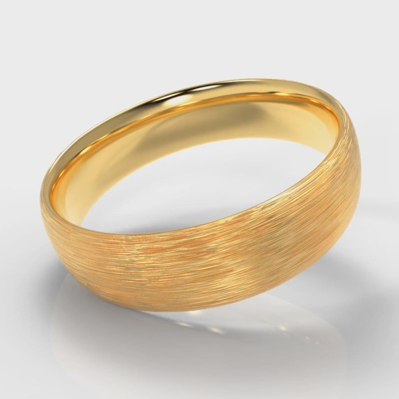 6mm Court Shaped Comfort Fit Brushed Wedding Ring - Yellow Gold
