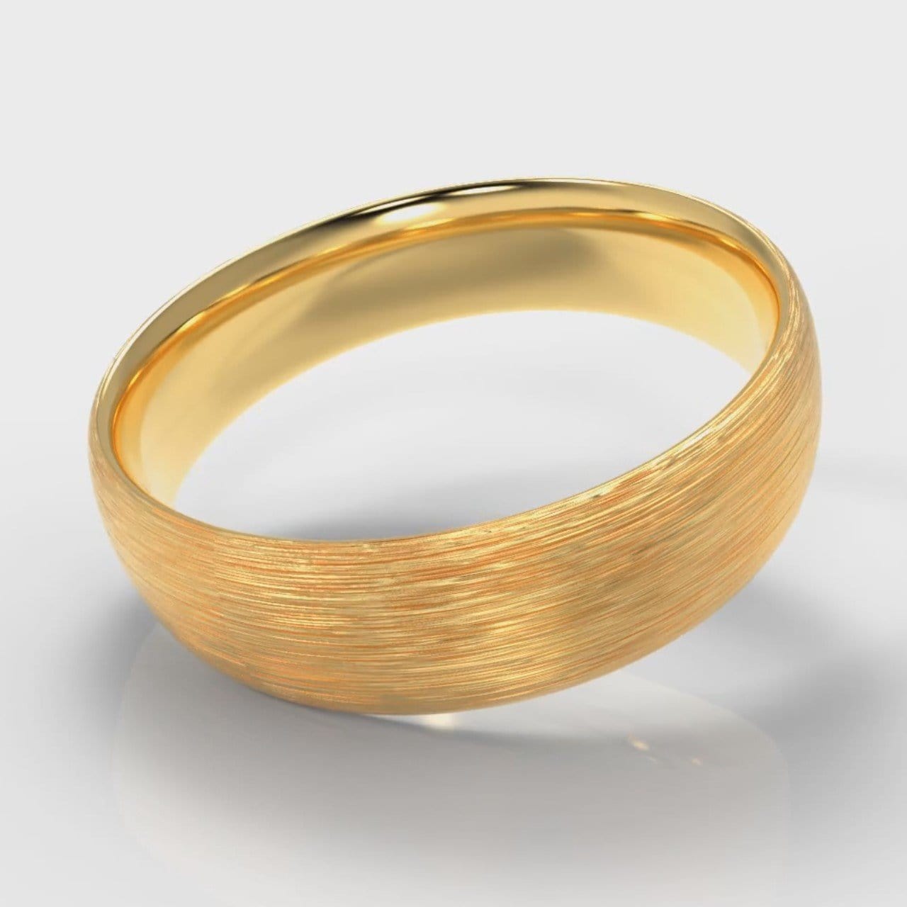 6mm Court Shaped Comfort Fit Brushed Wedding Ring - Yellow Gold