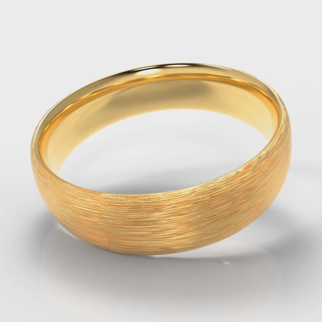 6mm Court Shaped Comfort Fit Brushed Wedding Ring - Yellow Gold