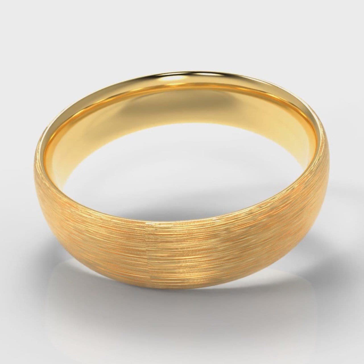 6mm Court Shaped Comfort Fit Brushed Wedding Ring - Yellow Gold