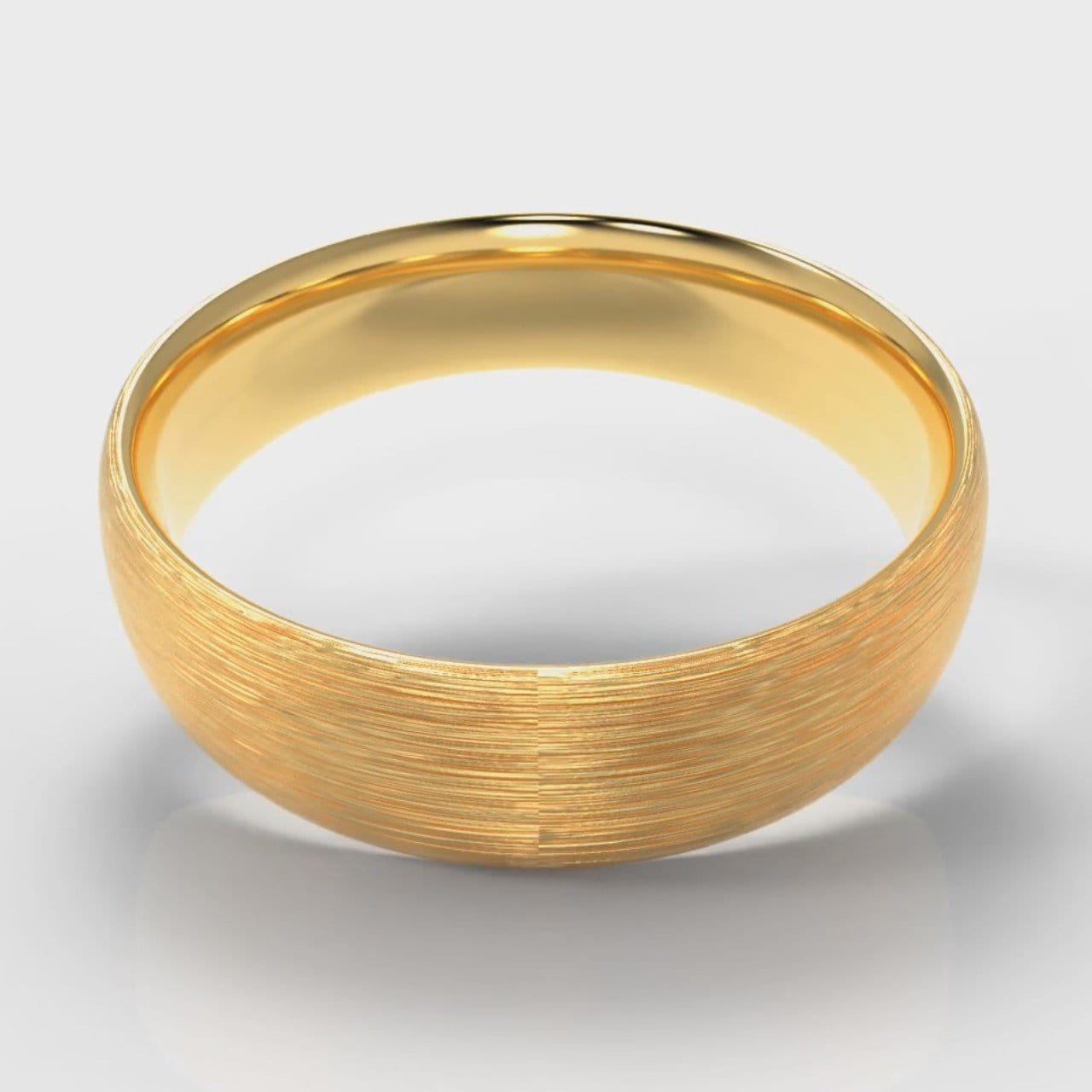 6mm Court Shaped Comfort Fit Brushed Wedding Ring - Yellow Gold