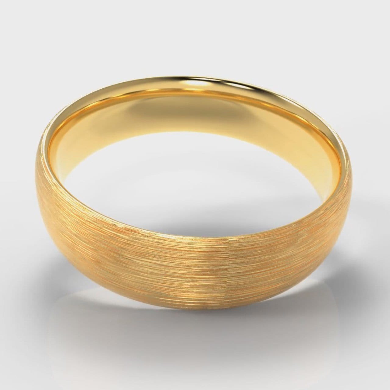 6mm Court Shaped Comfort Fit Brushed Wedding Ring - Yellow Gold
