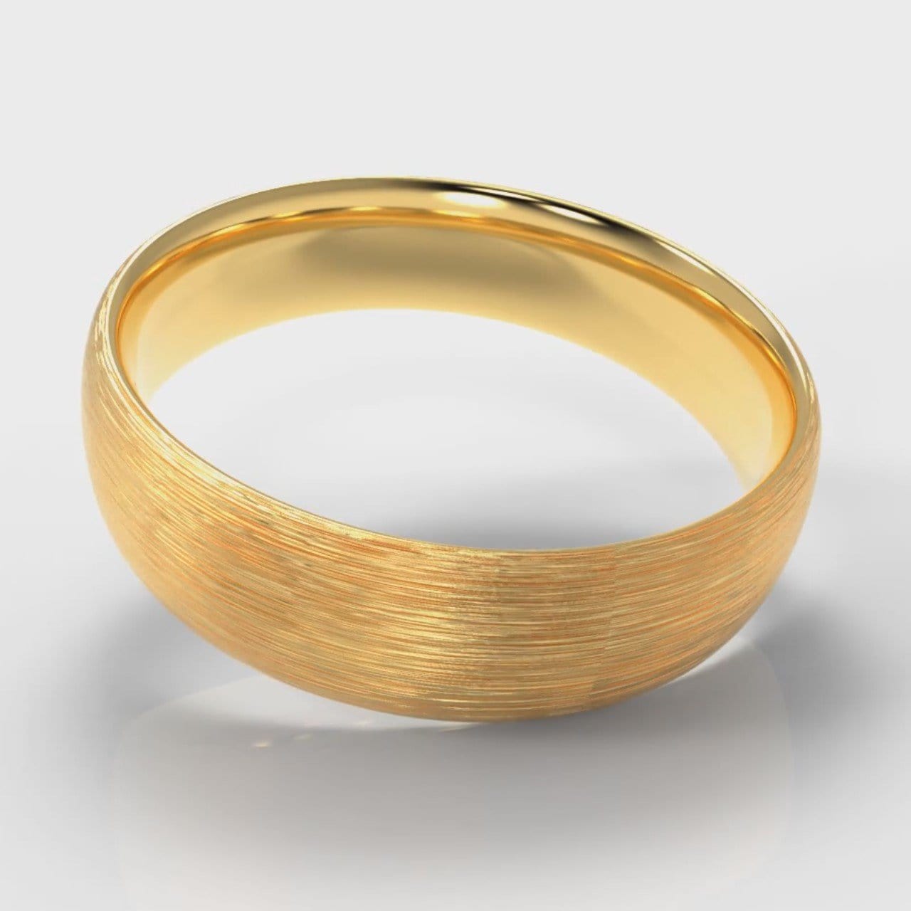 6mm Court Shaped Comfort Fit Brushed Wedding Ring - Yellow Gold