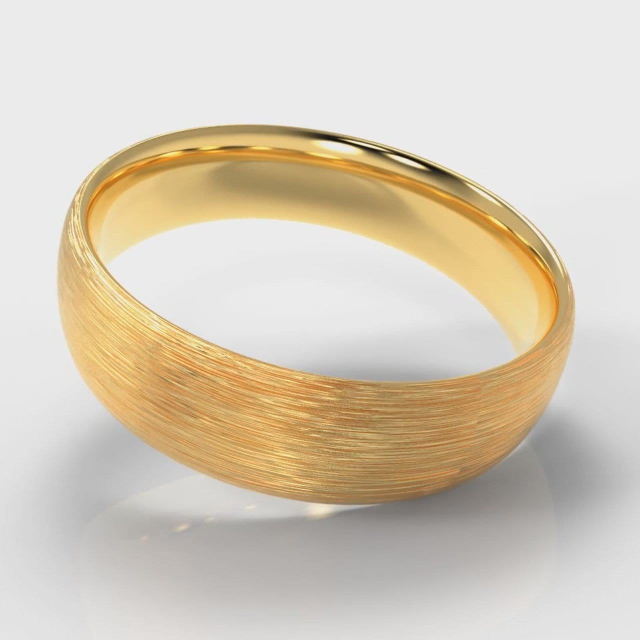 6mm Court Shaped Comfort Fit Brushed Wedding Ring - Yellow Gold