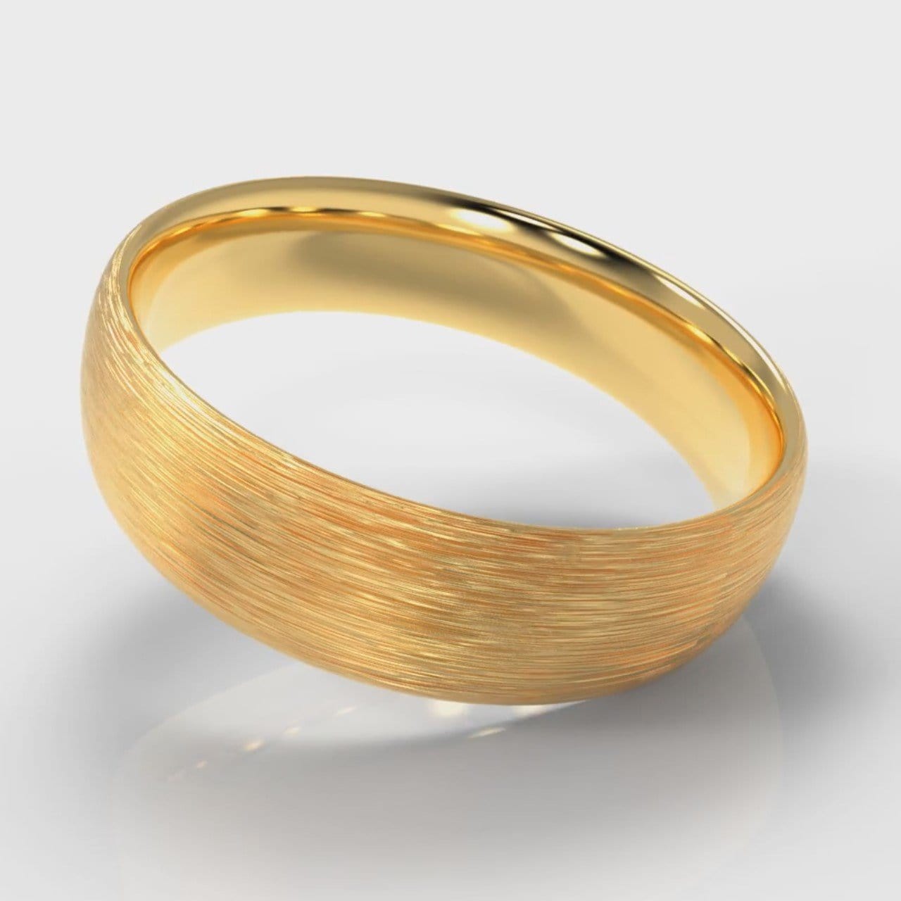 6mm Court Shaped Comfort Fit Brushed Wedding Ring - Yellow Gold
