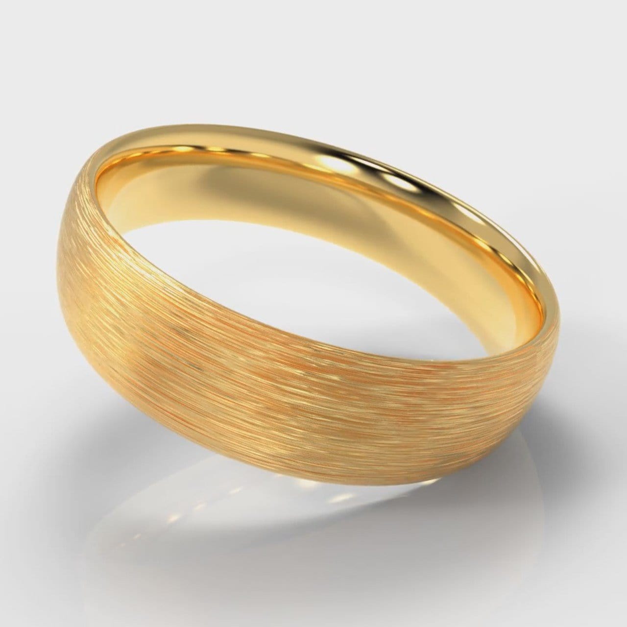 6mm Court Shaped Comfort Fit Brushed Wedding Ring - Yellow Gold