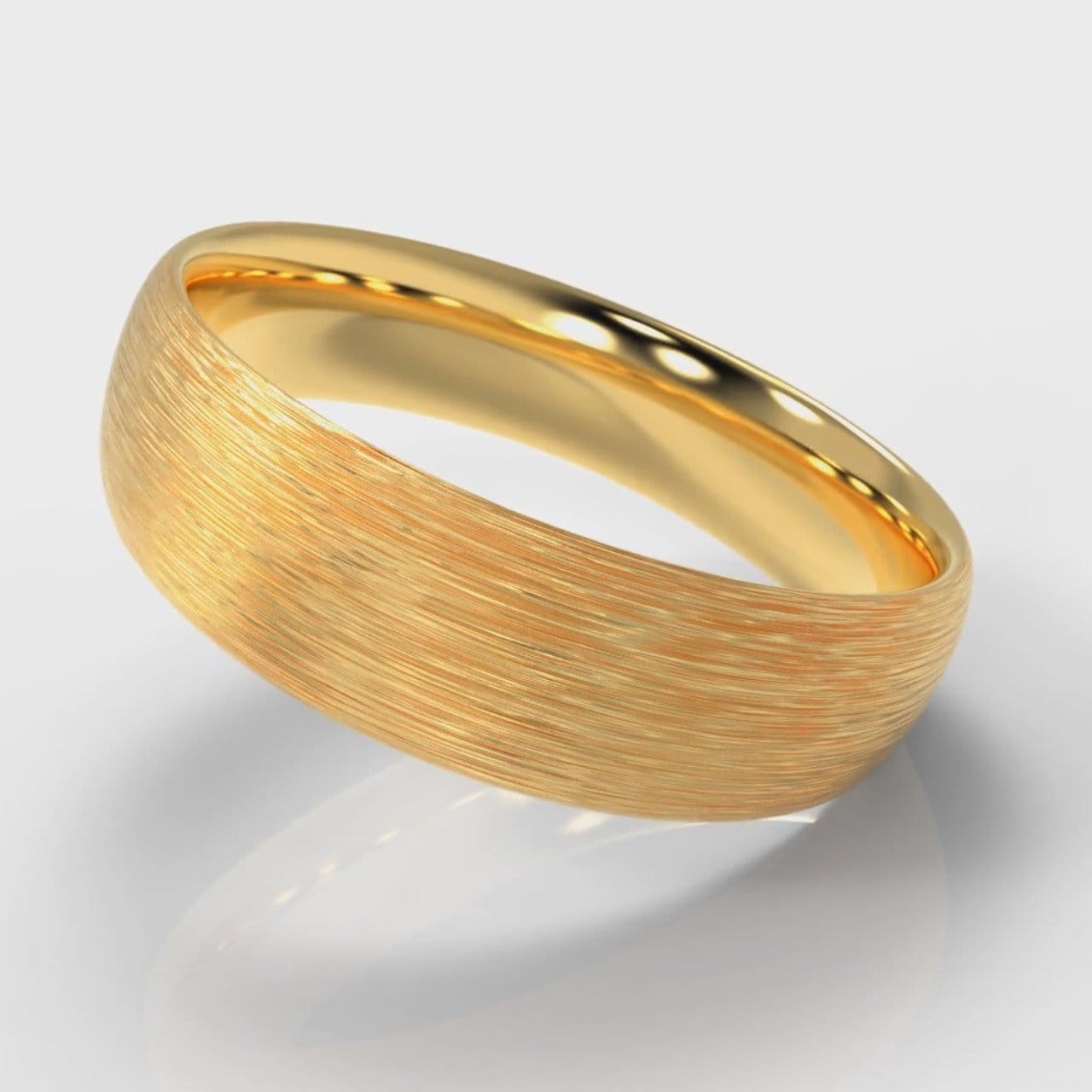 6mm Court Shaped Comfort Fit Brushed Wedding Ring - Yellow Gold