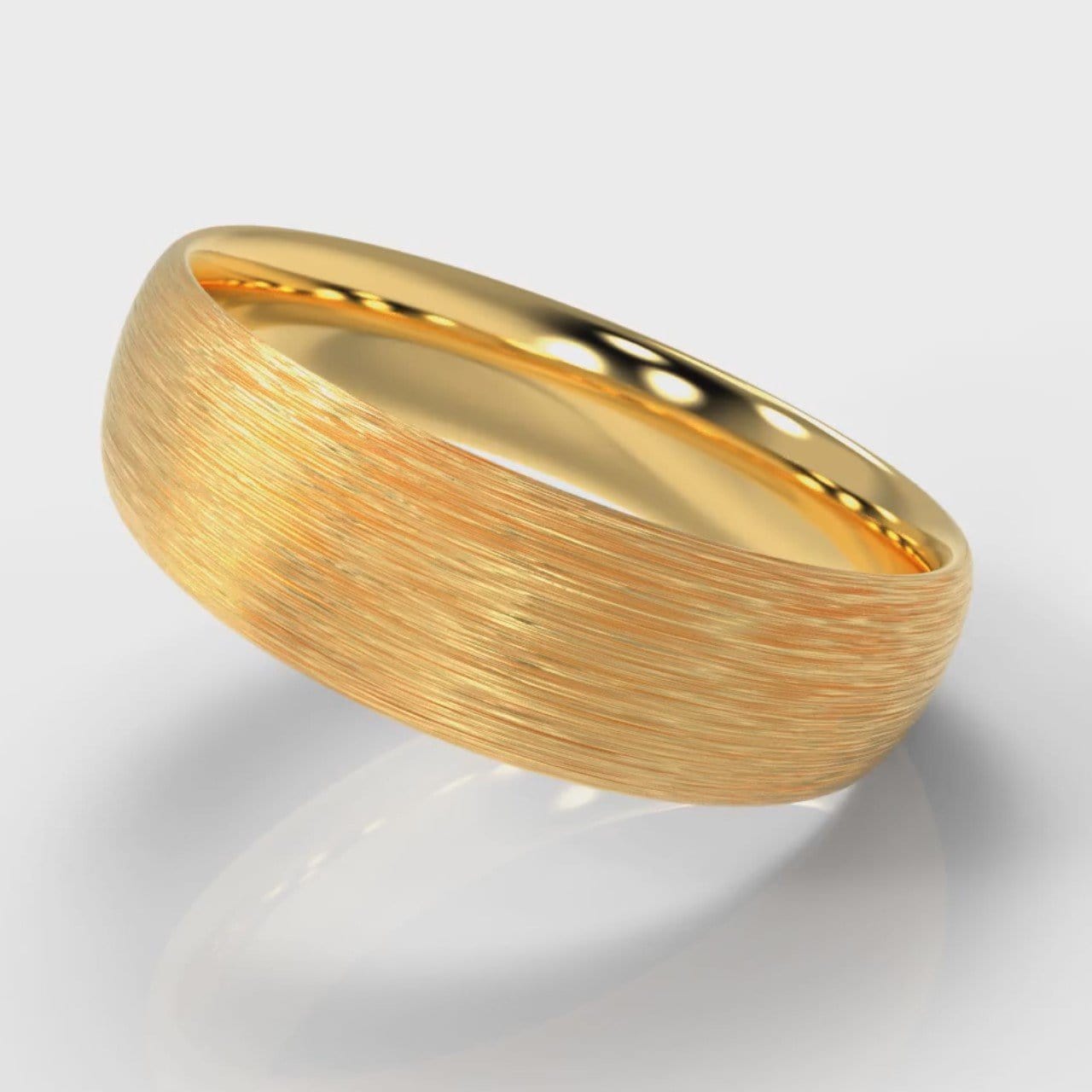 6mm Court Shaped Comfort Fit Brushed Wedding Ring - Yellow Gold