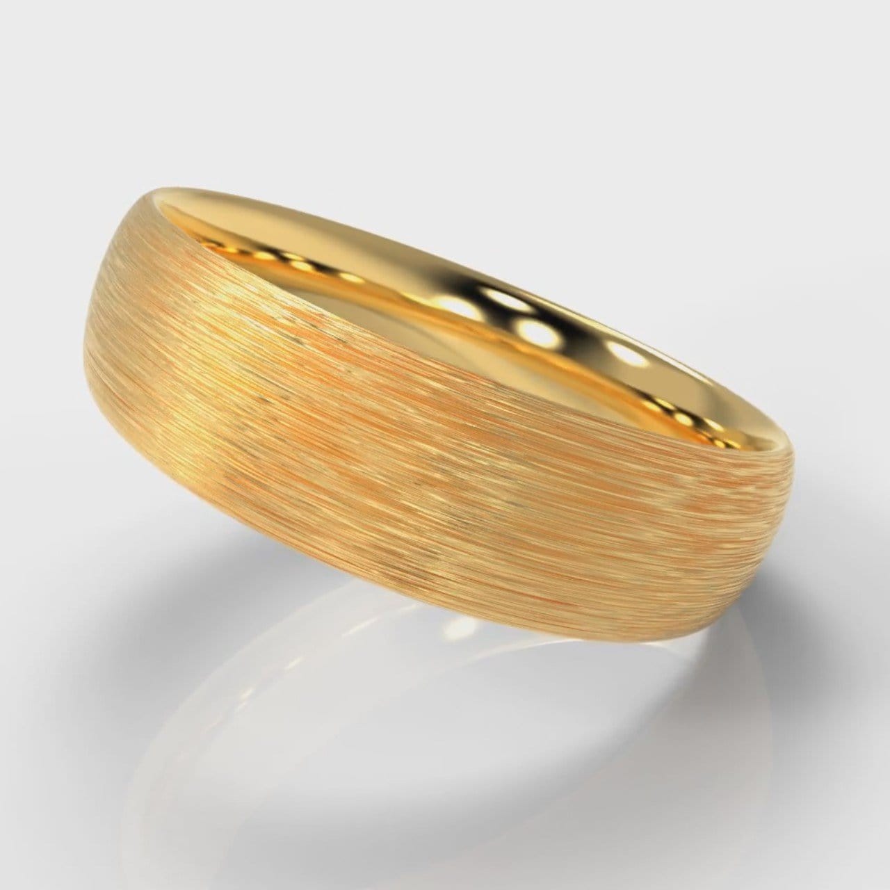 6mm Court Shaped Comfort Fit Brushed Wedding Ring - Yellow Gold