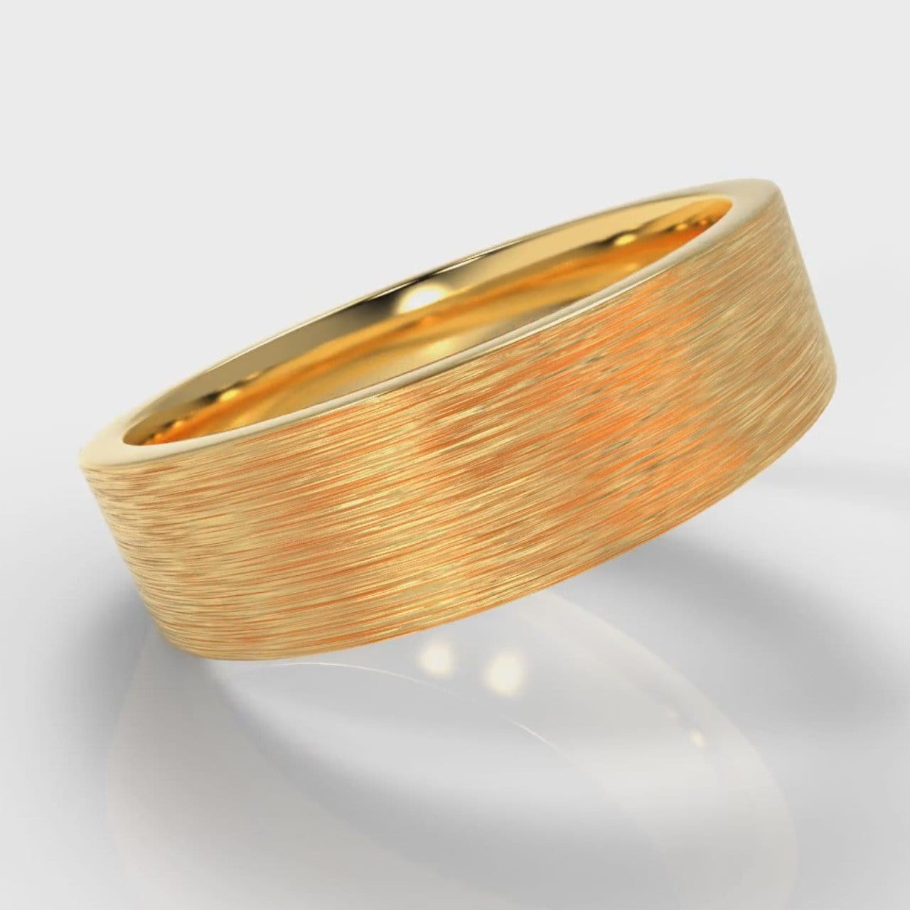 6mm Flat Top Comfort Fit Brushed Wedding Ring - Yellow Gold