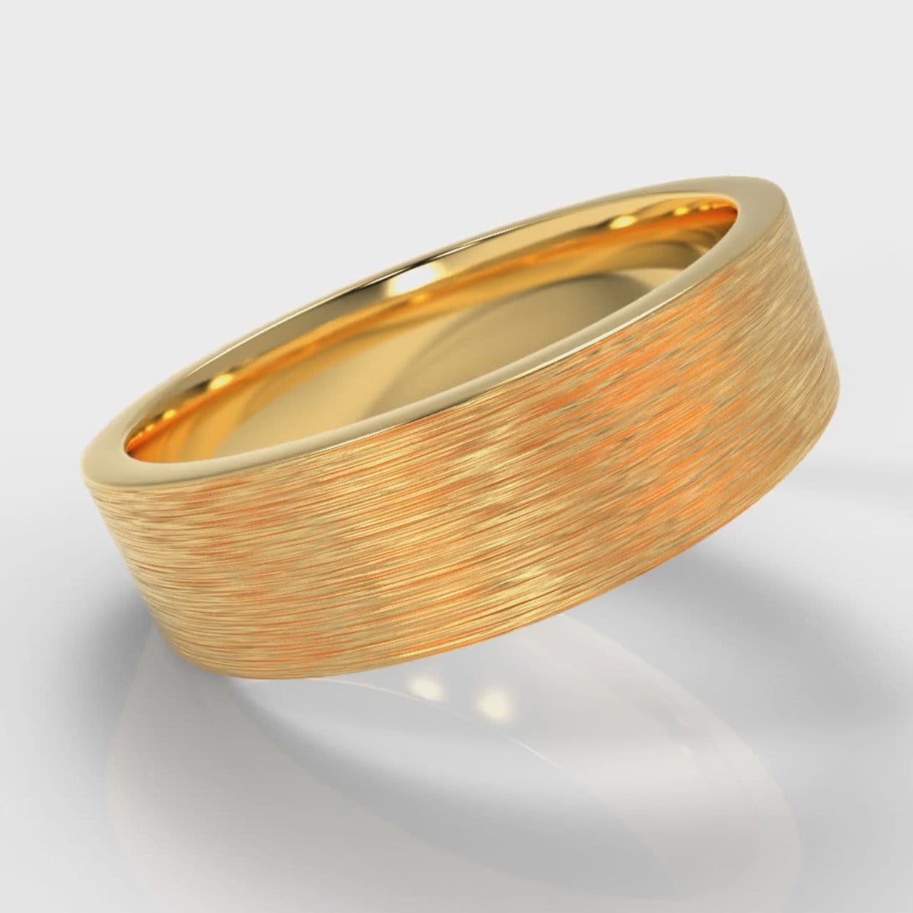 6mm Flat Top Comfort Fit Brushed Wedding Ring - Yellow Gold