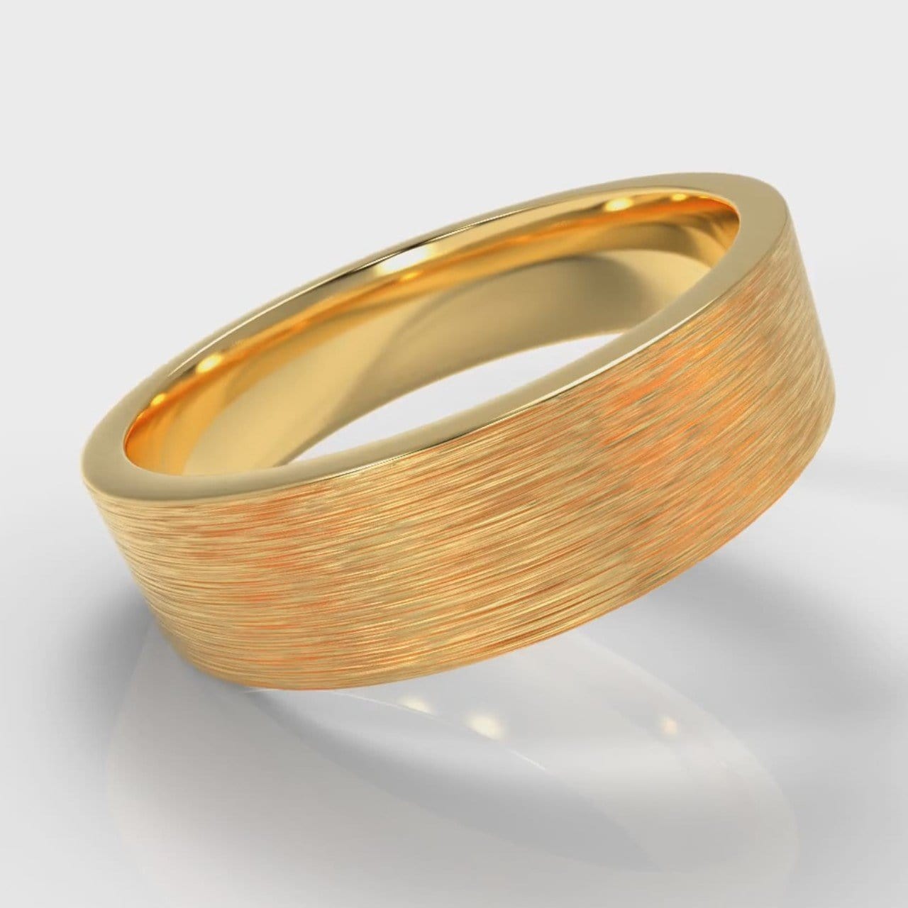 6mm Flat Top Comfort Fit Brushed Wedding Ring - Yellow Gold