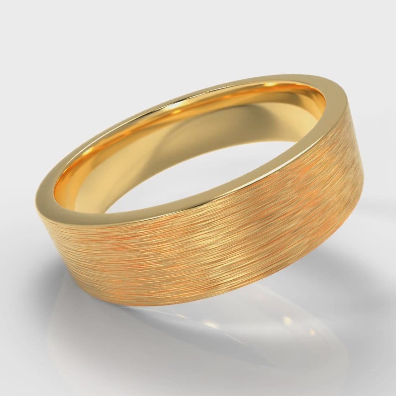 6mm Flat Top Comfort Fit Brushed Wedding Ring - Yellow Gold