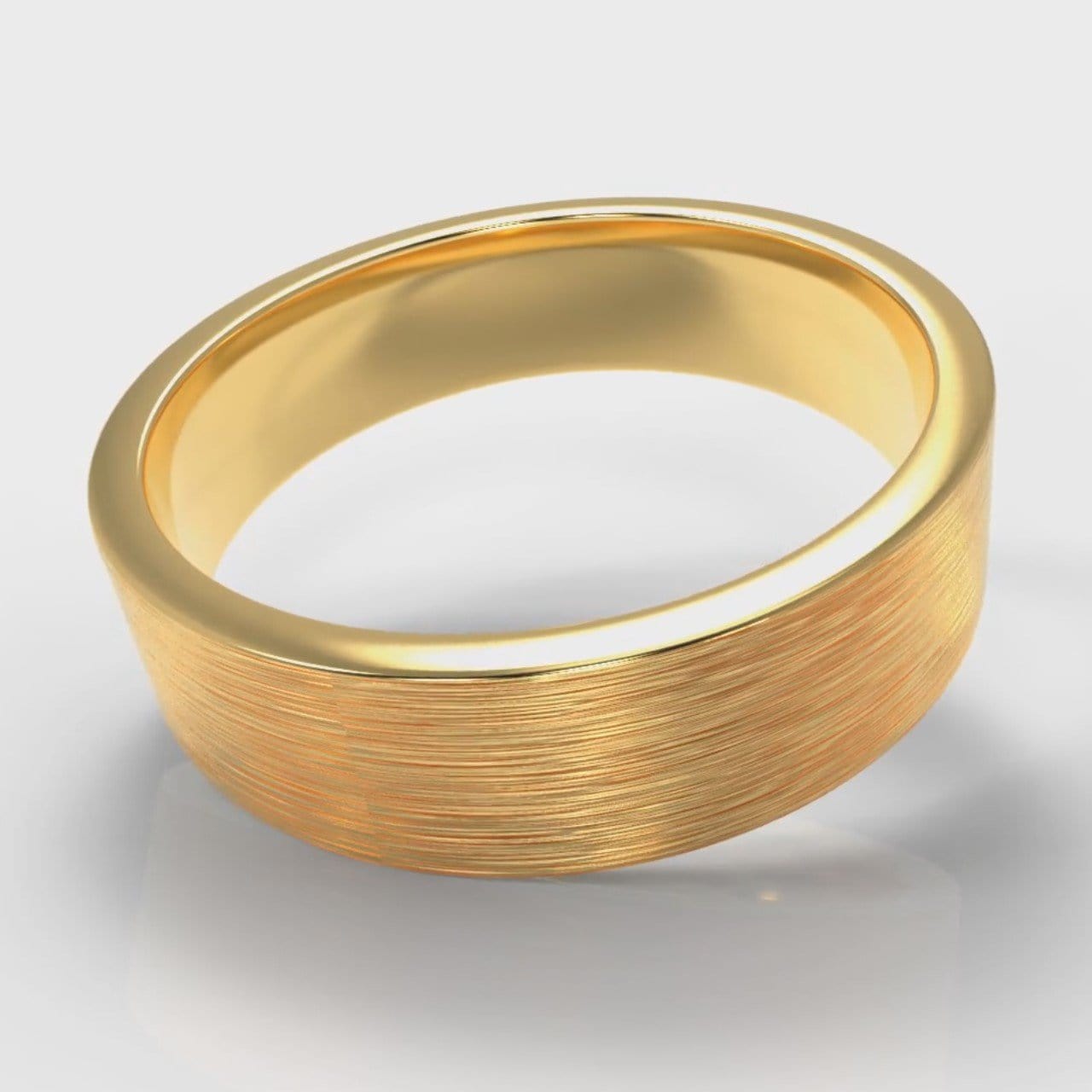 6mm Flat Top Comfort Fit Brushed Wedding Ring - Yellow Gold