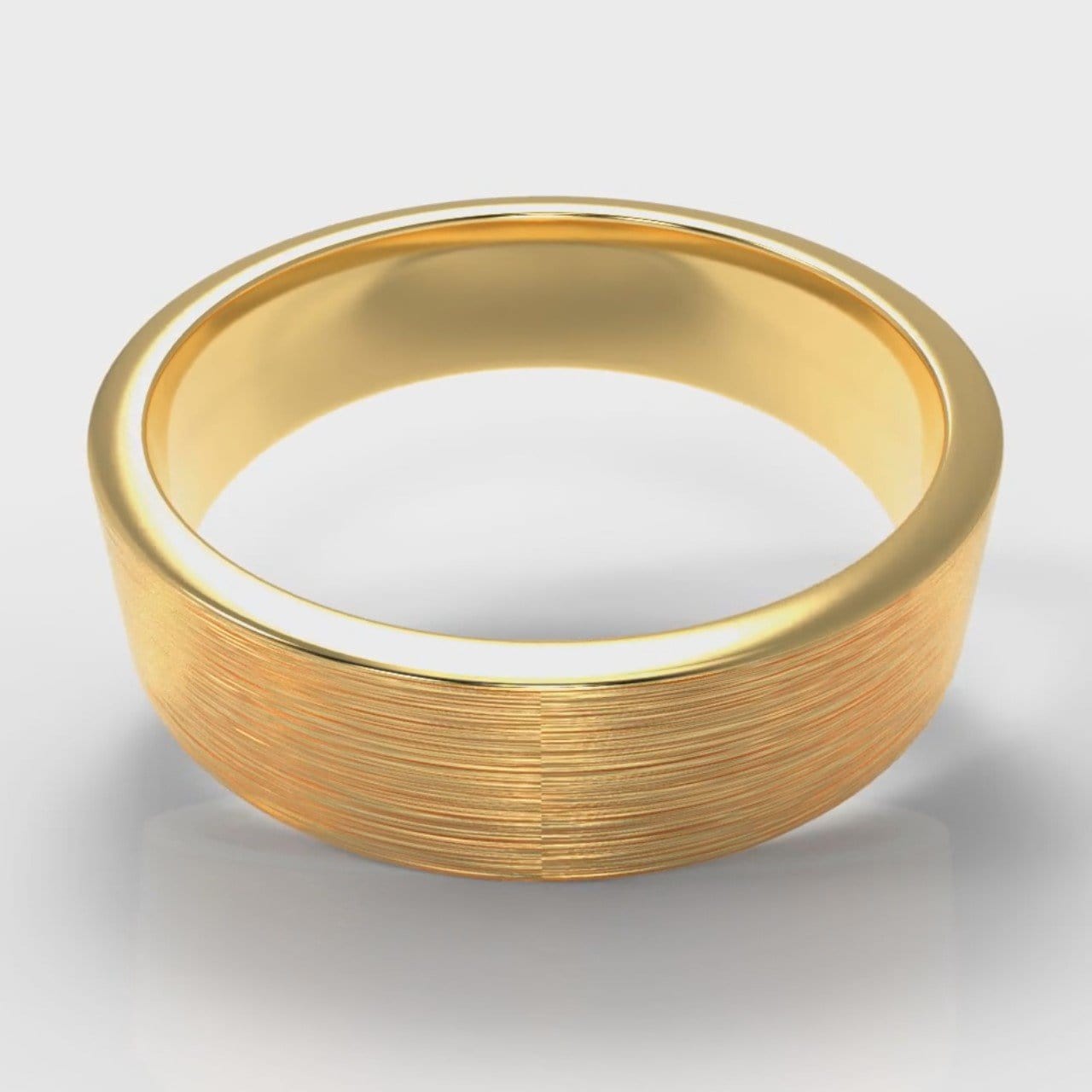 6mm Flat Top Comfort Fit Brushed Wedding Ring - Yellow Gold