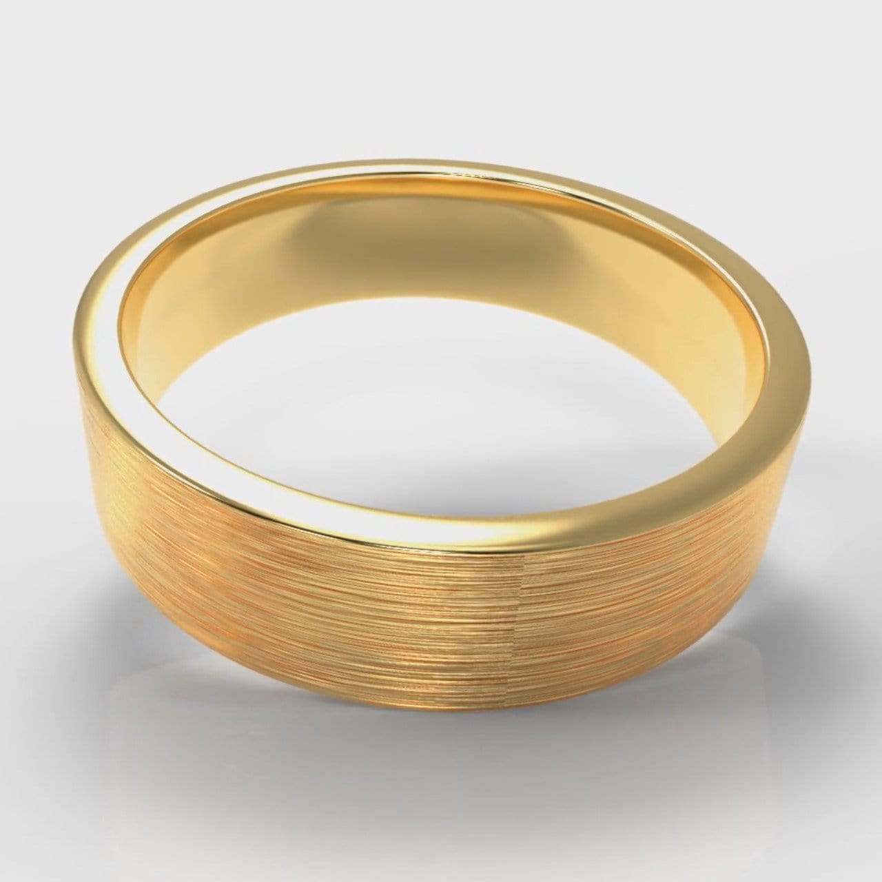 6mm Flat Top Comfort Fit Brushed Wedding Ring - Yellow Gold