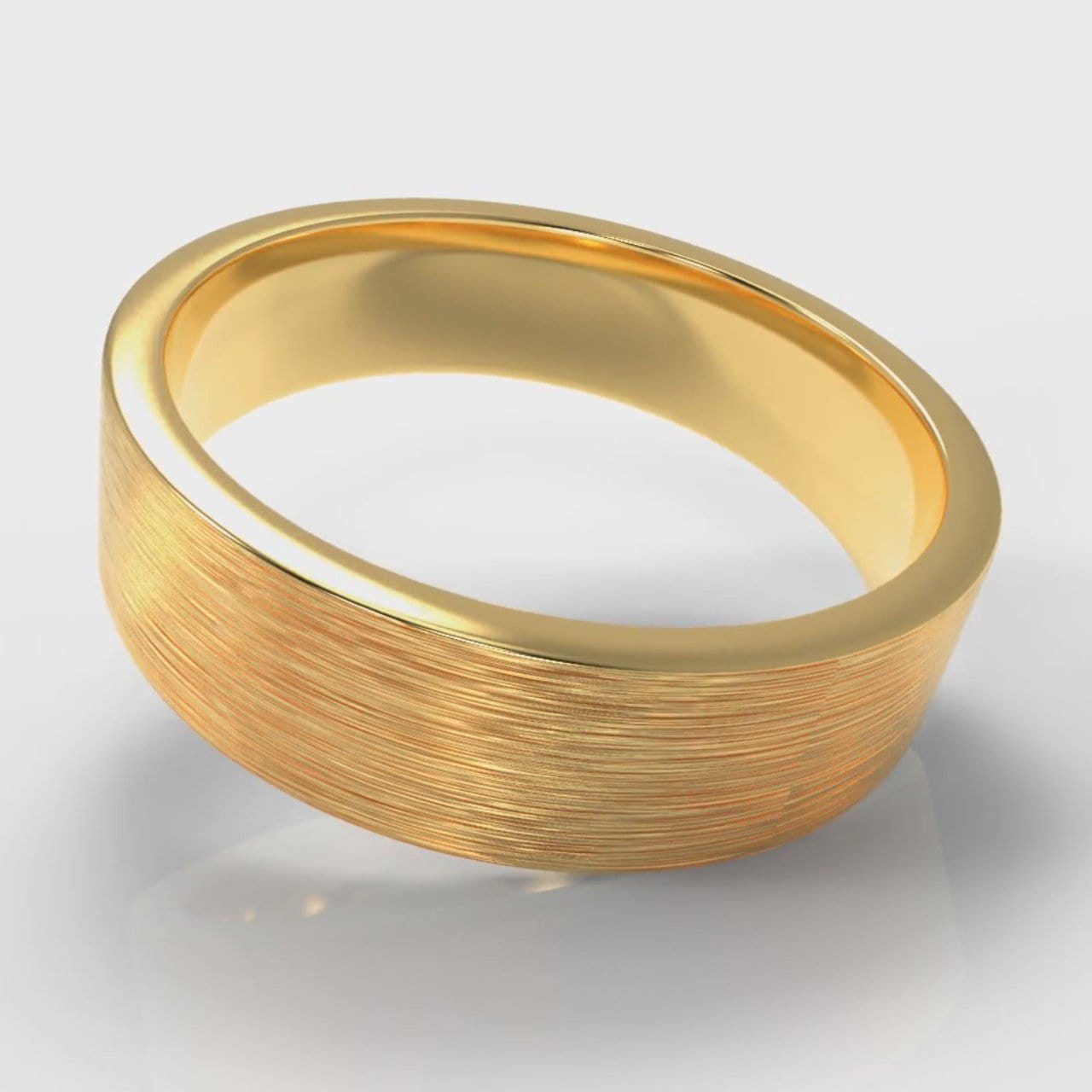 6mm Flat Top Comfort Fit Brushed Wedding Ring - Yellow Gold
