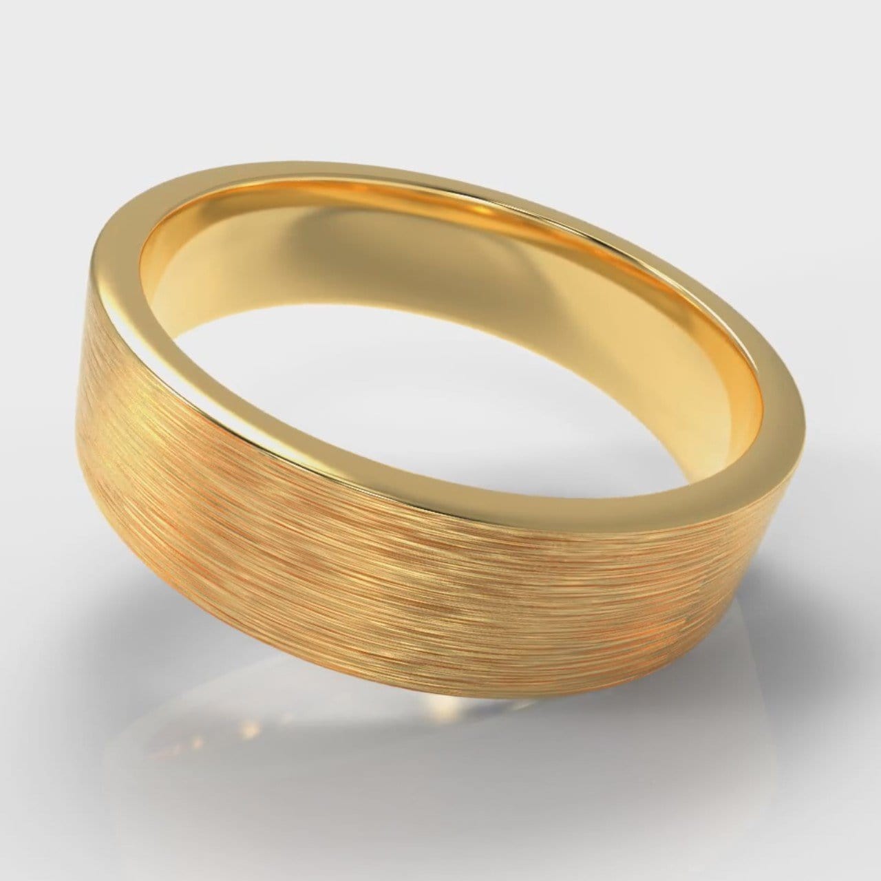 6mm Flat Top Comfort Fit Brushed Wedding Ring - Yellow Gold
