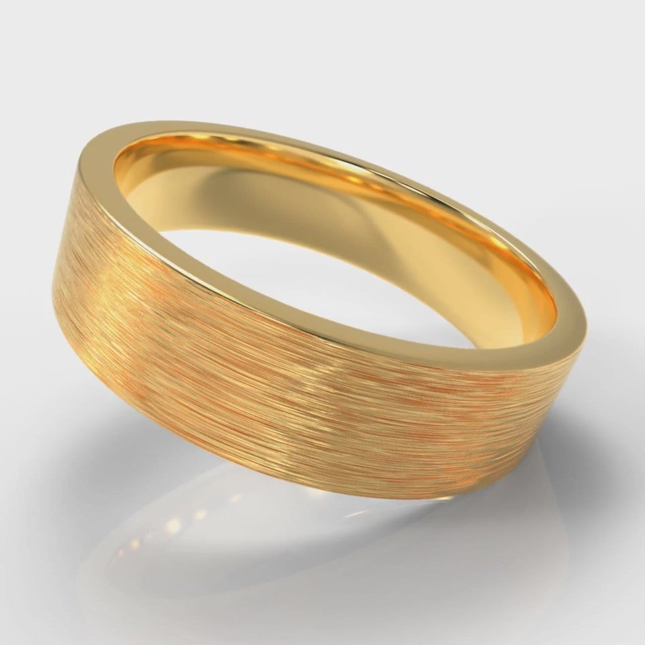 6mm Flat Top Comfort Fit Brushed Wedding Ring - Yellow Gold