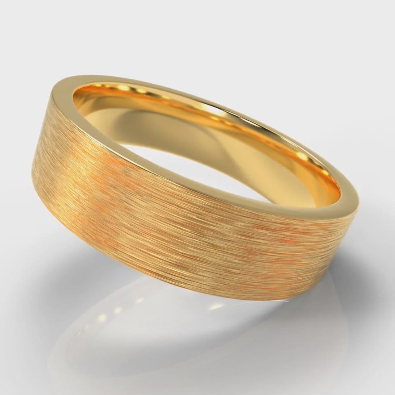 6mm Flat Top Comfort Fit Brushed Wedding Ring - Yellow Gold