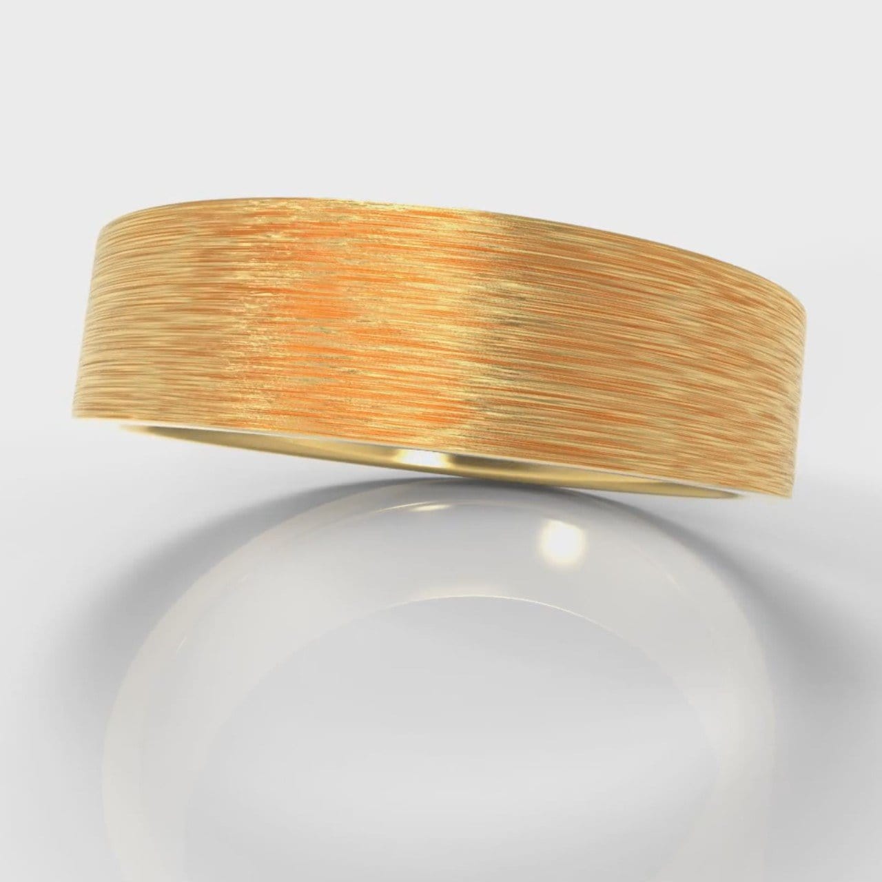 6mm Flat Top Comfort Fit Brushed Wedding Ring - Yellow Gold