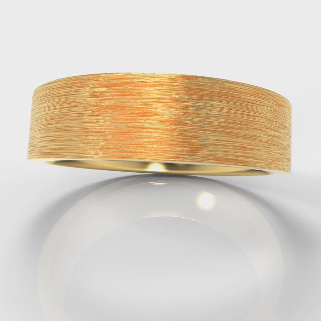 6mm Flat Top Comfort Fit Brushed Wedding Ring - Yellow Gold
