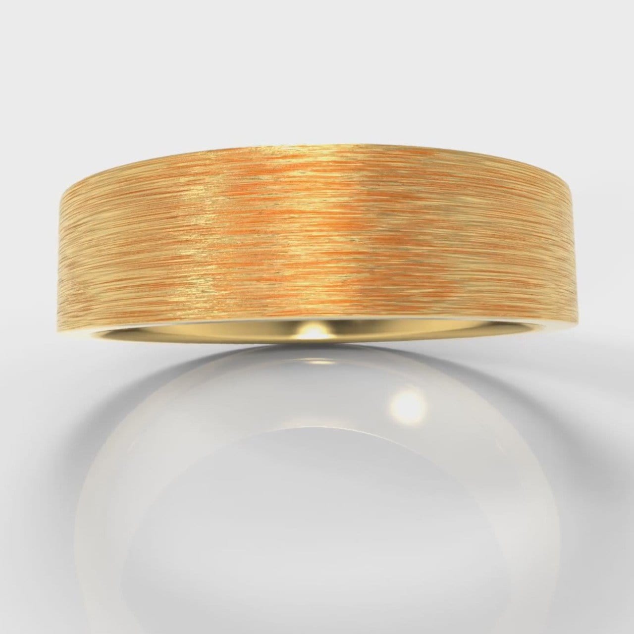 6mm Flat Top Comfort Fit Brushed Wedding Ring - Yellow Gold