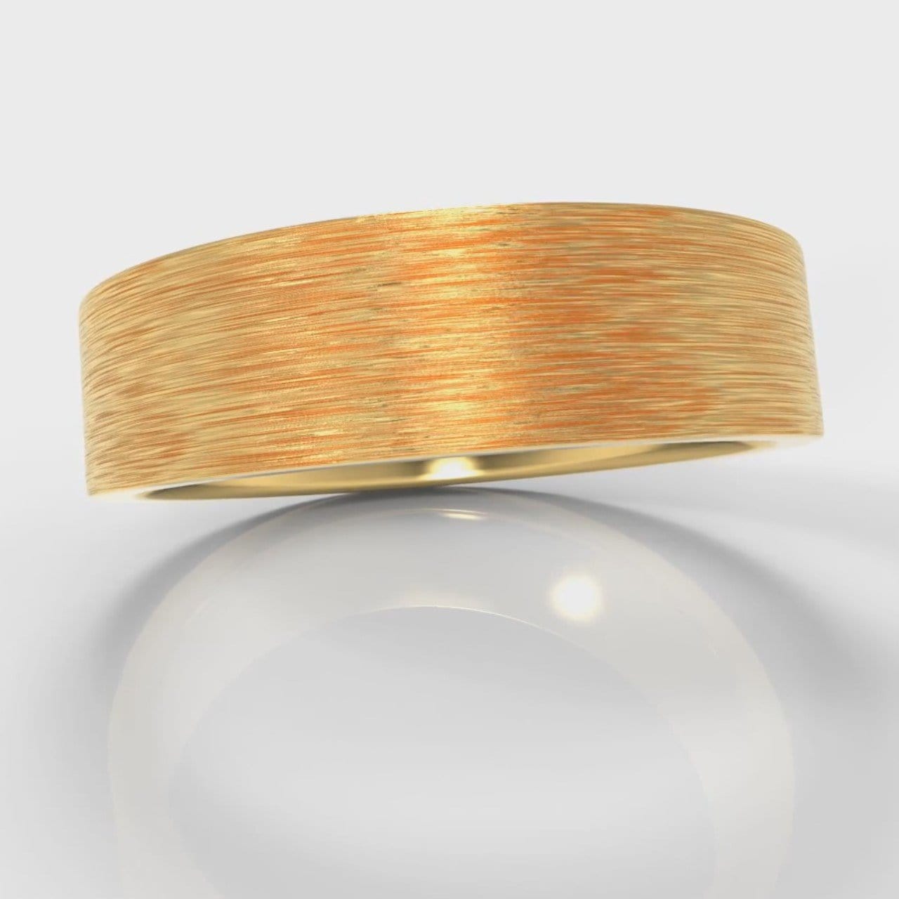 6mm Flat Top Comfort Fit Brushed Wedding Ring - Yellow Gold